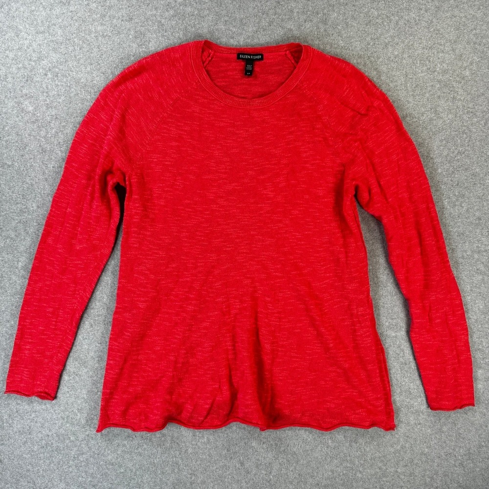 Eileen Fisher Red Organic Linen Cotton Crewneck Sweater Size S